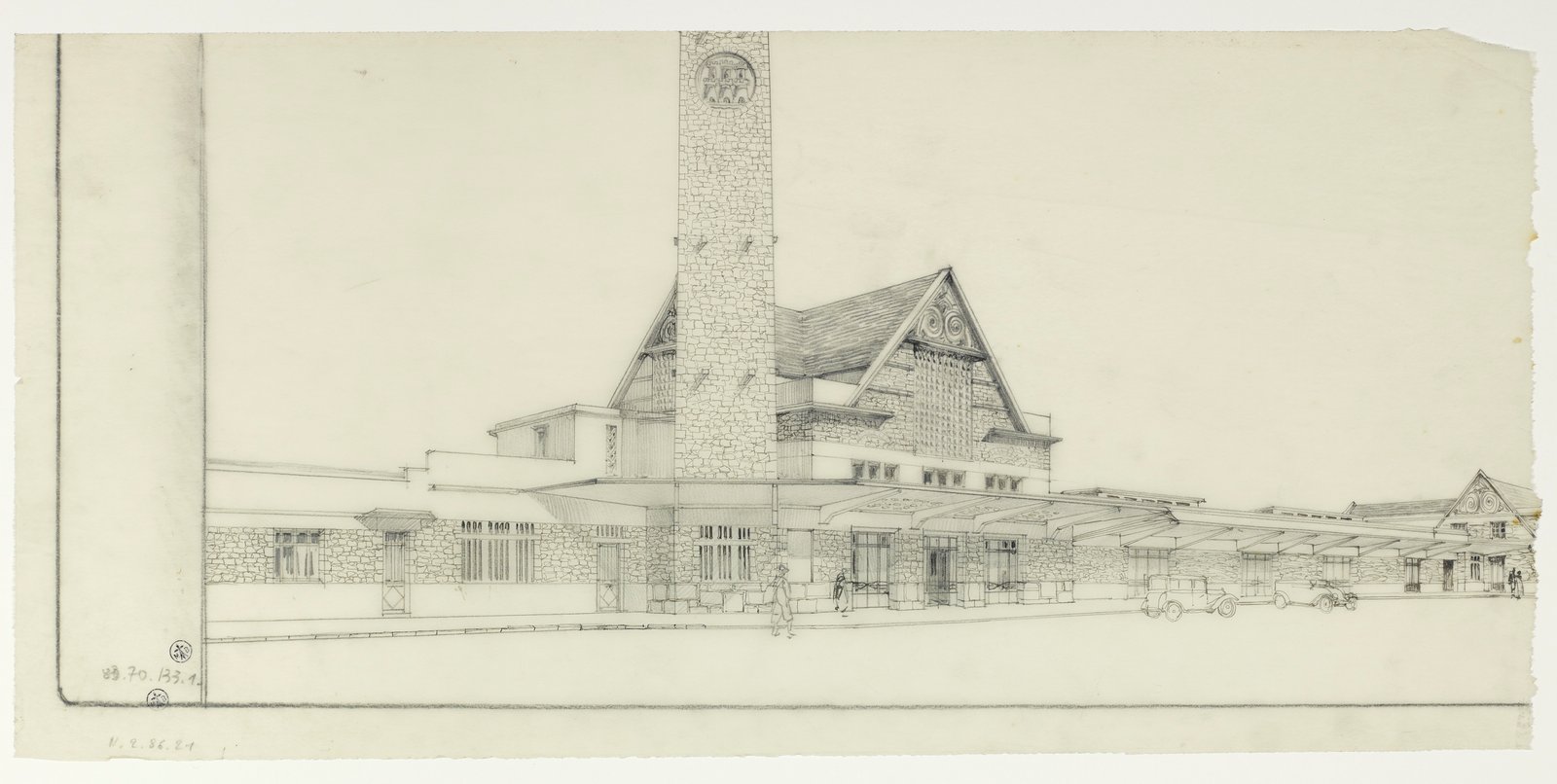 Dessin d’étude de la gare de Dinan réalisé par Georges-Robert Lefort en 1929